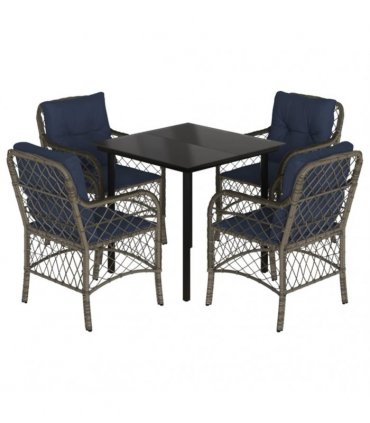 vidaXL 5 Piece Garden Dining Set with Cushions Grey Poly Rattan