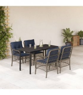 vidaXL 5 Piece Garden Dining Set with Cushions Grey Poly Rattan