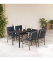 vidaXL 5 Piece Garden Dining Set with Cushions Grey Poly Rattan