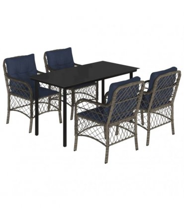 vidaXL 5 Piece Garden Dining Set with Cushions Grey Poly Rattan