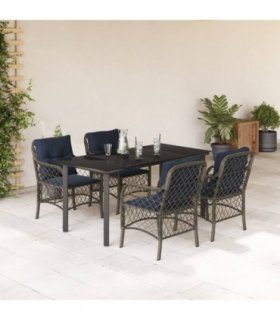 vidaXL 5 Piece Garden Dining Set with Cushions Grey Poly Rattan