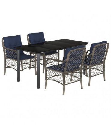 vidaXL 5 Piece Garden Dining Set with Cushions Grey Poly Rattan