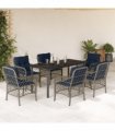 vidaXL 7 Piece Garden Dining Set with Cushions Grey Poly Rattan