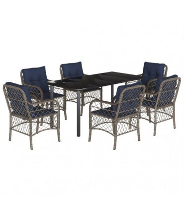 vidaXL 7 Piece Garden Dining Set with Cushions Grey Poly Rattan