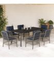 vidaXL 7 Piece Garden Dining Set with Cushions Grey Poly Rattan