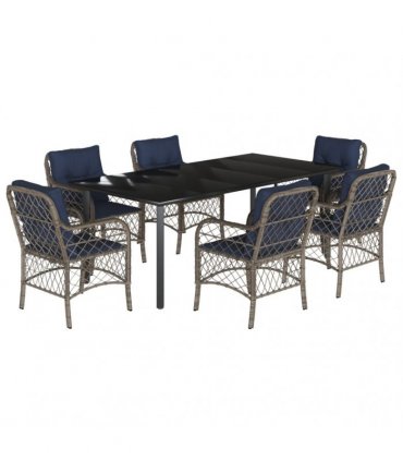 vidaXL 7 Piece Garden Dining Set with Cushions Grey Poly Rattan