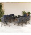 vidaXL 9 Piece Garden Dining Set with Cushions Grey Poly Rattan