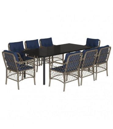 vidaXL 9 Piece Garden Dining Set with Cushions Grey Poly Rattan