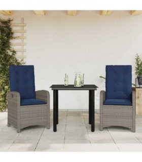 vidaXL 3 Piece Garden Dining Set with Cushions Grey Poly Rattan