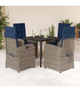 vidaXL 5 Piece Garden Dining Set with Cushions Grey Poly Rattan