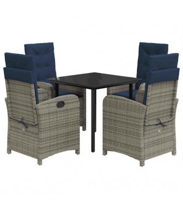 vidaXL 5 Piece Garden Dining Set with Cushions Grey Poly Rattan