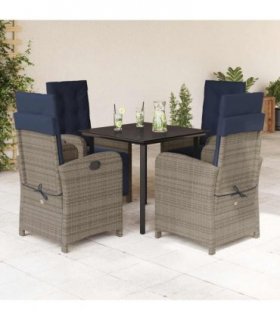 vidaXL 5 Piece Garden Dining Set with Cushions Grey Poly Rattan