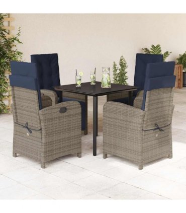 vidaXL 5 Piece Garden Dining Set with Cushions Grey Poly Rattan