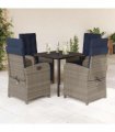 vidaXL 5 Piece Garden Dining Set with Cushions Grey Poly Rattan