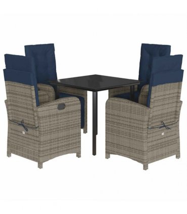 vidaXL 5 Piece Garden Dining Set with Cushions Grey Poly Rattan