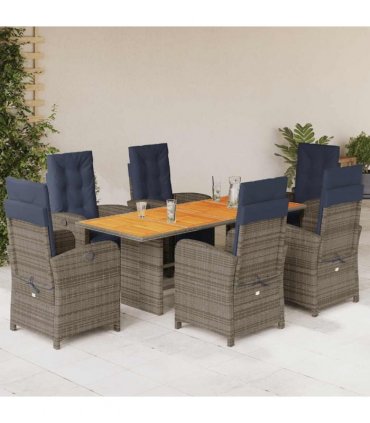 vidaXL 7 Piece Garden Dining Set with Cushions Grey Poly Rattan