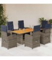 vidaXL 7 Piece Garden Dining Set with Cushions Grey Poly Rattan