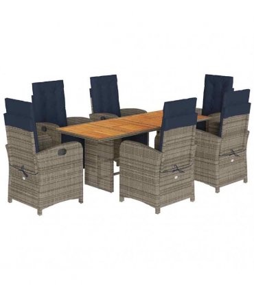 vidaXL 7 Piece Garden Dining Set with Cushions Grey Poly Rattan