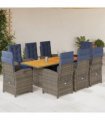 vidaXL 9 Piece Garden Dining Set with Cushions Grey Poly Rattan