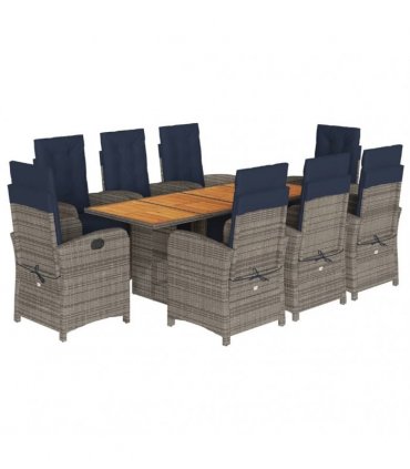vidaXL 9 Piece Garden Dining Set with Cushions Grey Poly Rattan