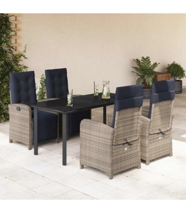 vidaXL 5 Piece Garden Dining Set with Cushions Grey Poly Rattan
