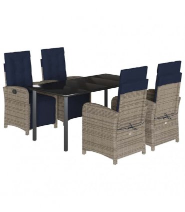 vidaXL 5 Piece Garden Dining Set with Cushions Grey Poly Rattan