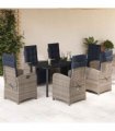 vidaXL 7 Piece Garden Dining Set with Cushions Grey Poly Rattan
