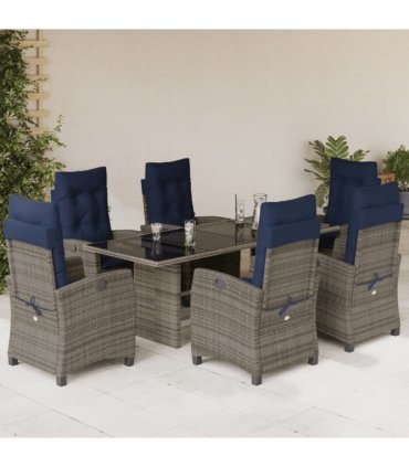 vidaXL 7 Piece Garden Dining Set with Cushions Grey Poly Rattan
