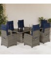vidaXL 7 Piece Garden Dining Set with Cushions Grey Poly Rattan
