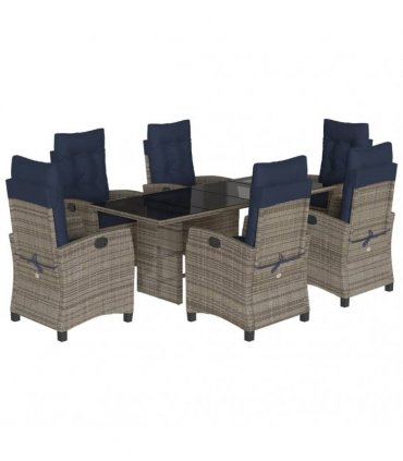 vidaXL 7 Piece Garden Dining Set with Cushions Grey Poly Rattan