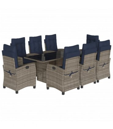 vidaXL 9 Piece Garden Dining Set with Cushions Grey Poly Rattan