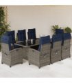 vidaXL 9 Piece Garden Dining Set with Cushions Grey Poly Rattan
