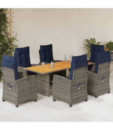 vidaXL 7 Piece Garden Dining Set with Cushions Grey Poly Rattan