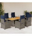 vidaXL 7 Piece Garden Dining Set with Cushions Grey Poly Rattan