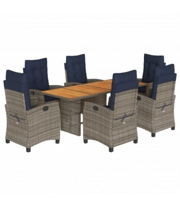 vidaXL 7 Piece Garden Dining Set with Cushions Grey Poly Rattan