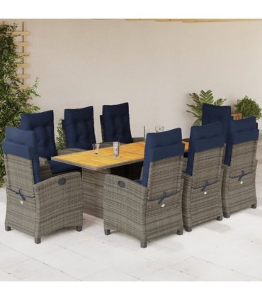 vidaXL 9 Piece Garden Dining Set with Cushions Grey Poly Rattan