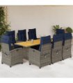vidaXL 9 Piece Garden Dining Set with Cushions Grey Poly Rattan