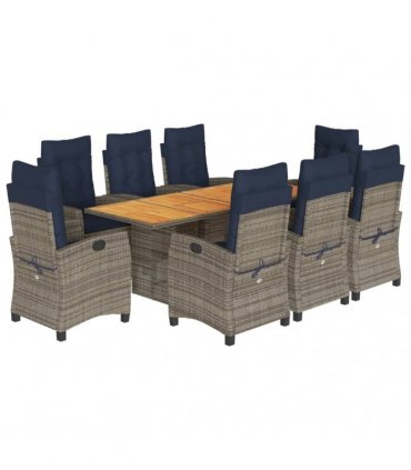 vidaXL 9 Piece Garden Dining Set with Cushions Grey Poly Rattan