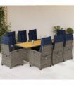 vidaXL 9 Piece Garden Dining Set with Cushions Grey Poly Rattan