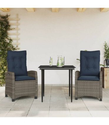 vidaXL 3 Piece Garden Dining Set with Cushions Grey Poly Rattan