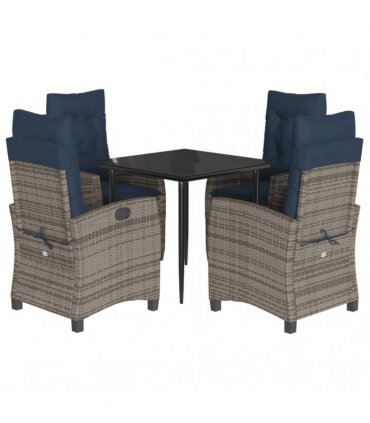 vidaXL 5 Piece Garden Dining Set with Cushions Grey Poly Rattan