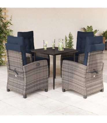 vidaXL 5 Piece Garden Dining Set with Cushions Grey Poly Rattan