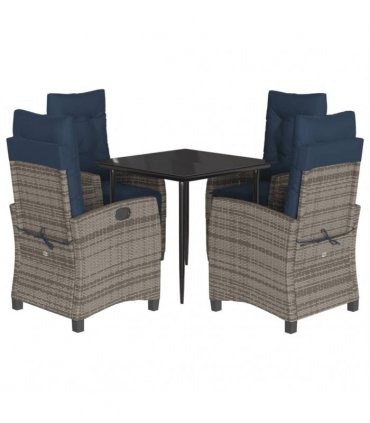 vidaXL 5 Piece Garden Dining Set with Cushions Grey Poly Rattan