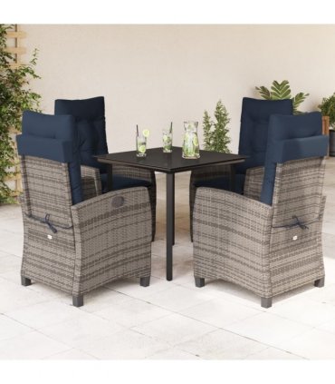 vidaXL 5 Piece Garden Dining Set with Cushions Grey Poly Rattan
