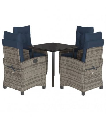 vidaXL 5 Piece Garden Dining Set with Cushions Grey Poly Rattan