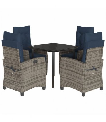 vidaXL 5 Piece Garden Dining Set with Cushions Grey Poly Rattan