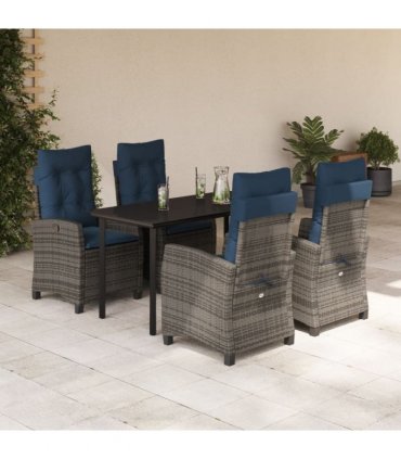 vidaXL 5 Piece Garden Dining Set with Cushions Grey Poly Rattan
