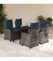 vidaXL 5 Piece Garden Dining Set with Cushions Grey Poly Rattan
