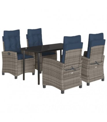 vidaXL 5 Piece Garden Dining Set with Cushions Grey Poly Rattan