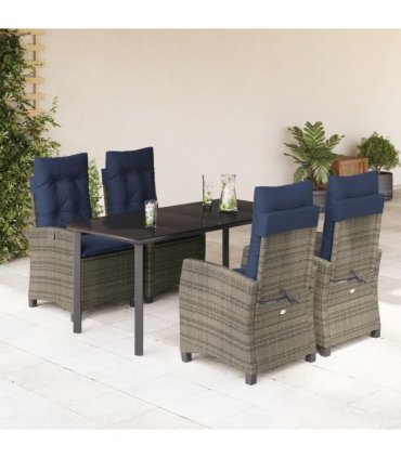vidaXL 5 Piece Garden Dining Set with Cushions Grey Poly Rattan